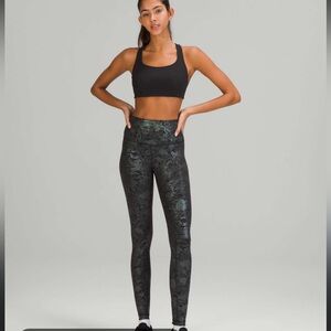 lululemon Wunder Train  High-Rise Foil Floral Tights  in Black Iridesent Pattern